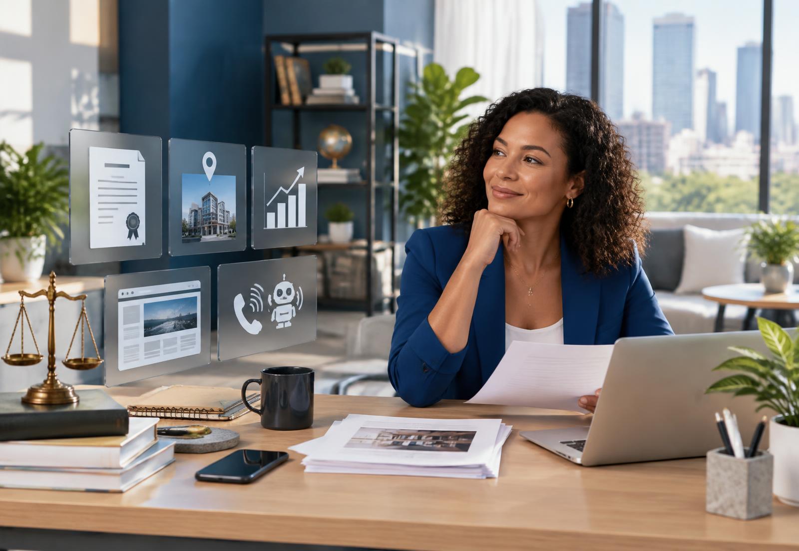 Business founder reviewing company plans in a modern office